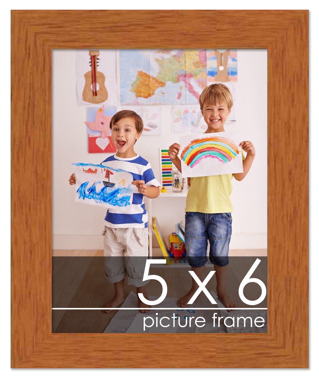 Photo Size Slim Profile Brown Frame - UV Acrylic, Foam Board Backing, Hanging Hardware